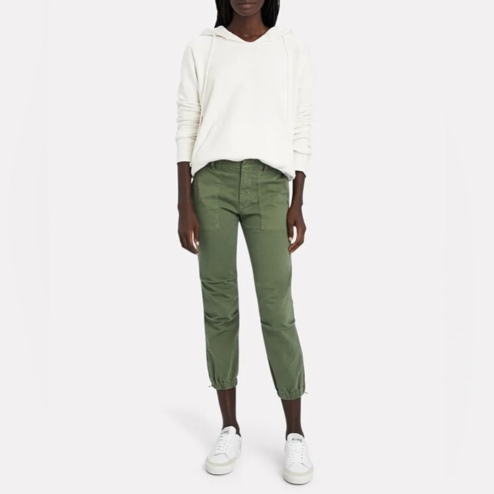 NILI LOTAN Olive Green Cropped French Military Cotton Twill Zipper Ankle Pants 8 - Picture 4 of 11